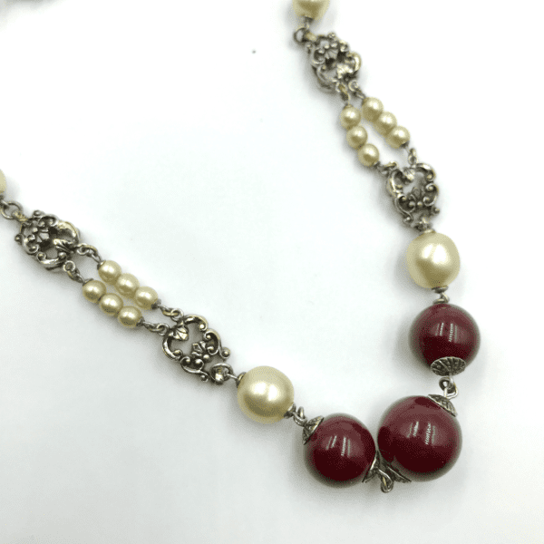 Vintage Louis Rousselet Carnelian and Glass Pearl Bead Necklace 1950s - Image 5