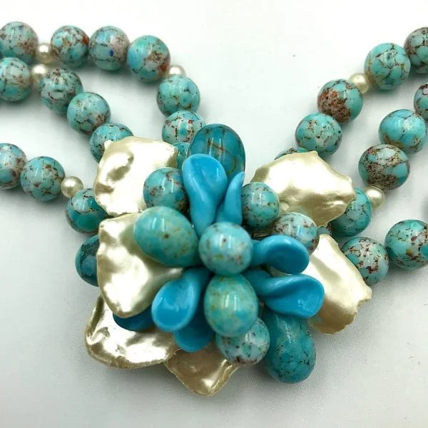 Vintage Louis Rousselet Turquoise Matrix Necklace and Earrings Circa 1950s - Image 5