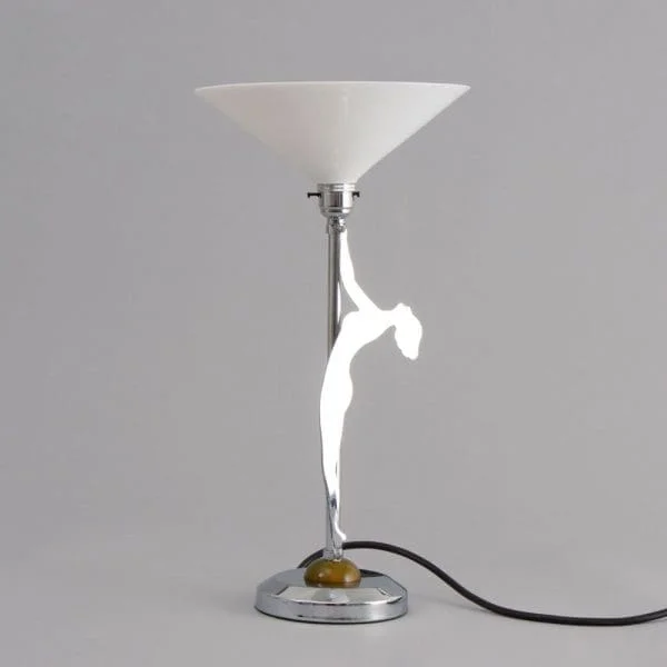 Art Deco Chrome Table Lamp with a Nude Silhouette on Green Phenolic Mound - Image 2