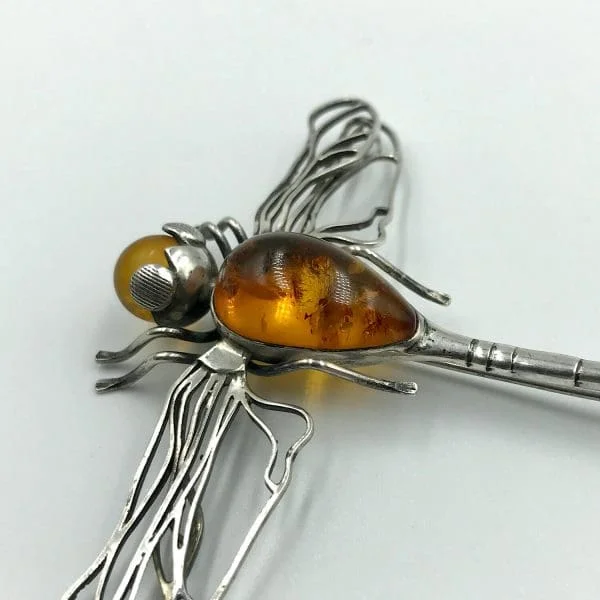 French silver and amber Dragonfly Brooch Circa 1930s - Image 4