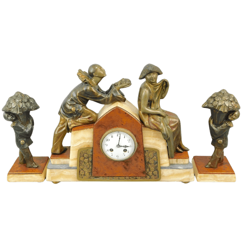 French Art Deco Sega Pierrette and Columbine Clock Set