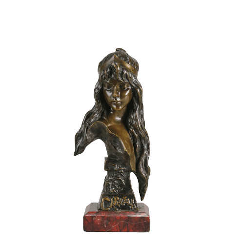Art Nouveau Bronze Bust "Carmella" by Emmanuel Villanis