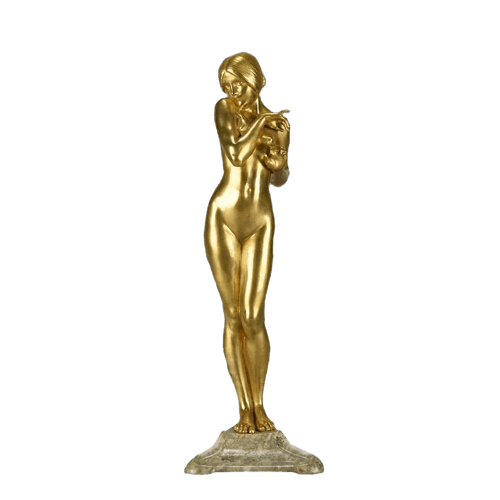Art Nouveau Gilt Bronze Sculpture "La Femme Nue" by Louis Chalon