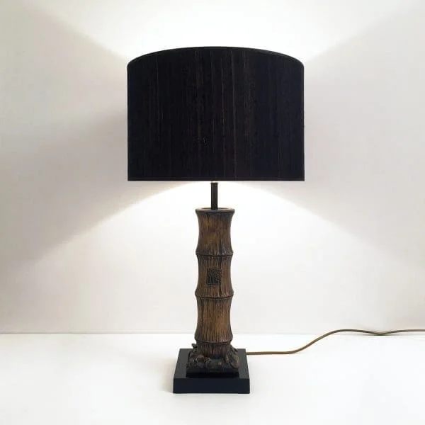 Midcentury Carved Wood Faux Bamboo Table Lamp - Image 3