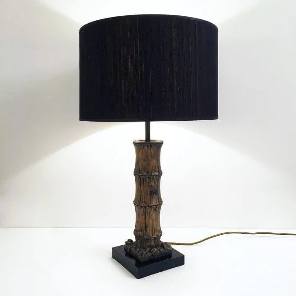 Midcentury Carved Wood Faux Bamboo Table Lamp - Image 4