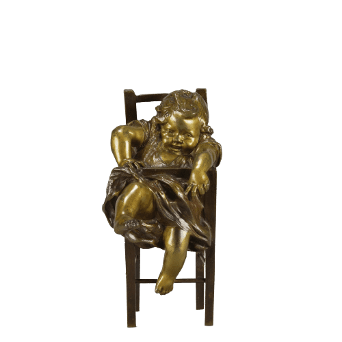 Early 20th Century Spanish Bronze "Girl on Chair" by Juan Clara