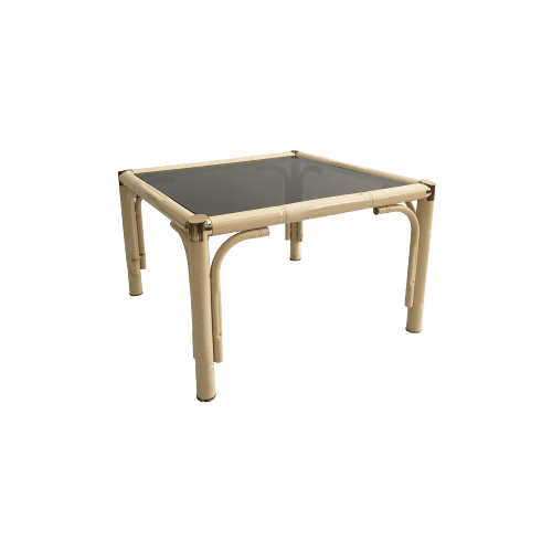 Italian Cream Brass Faux Bamboo Side Table Circa 1970s