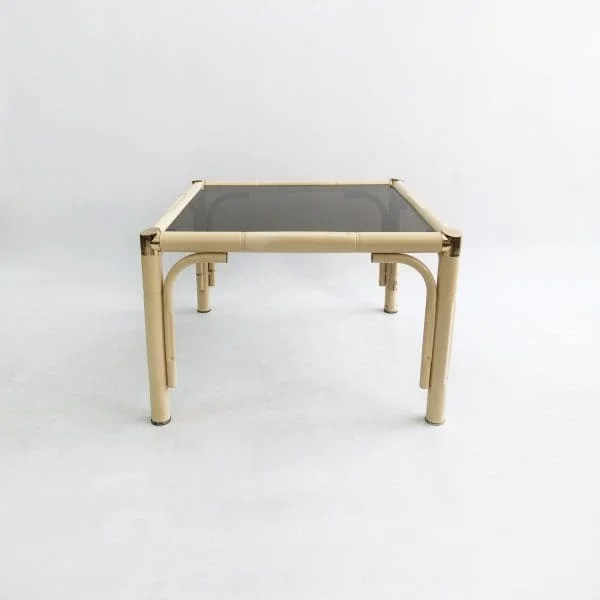 Midcentury Italian Cream Brass Faux Bamboo Side Table Circa 1970s - Image 2