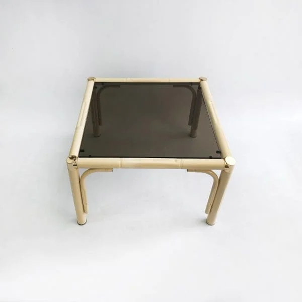 Midcentury Italian Cream Brass Faux Bamboo Side Table Circa 1970s - Image 3