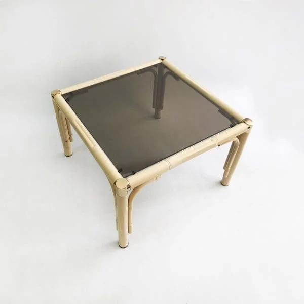 Midcentury Italian Cream Brass Faux Bamboo Side Table Circa 1970s - Image 4