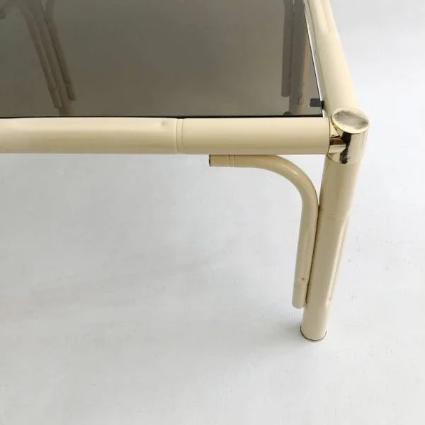 Midcentury Italian Cream Brass Faux Bamboo Side Table Circa 1970s - Image 8