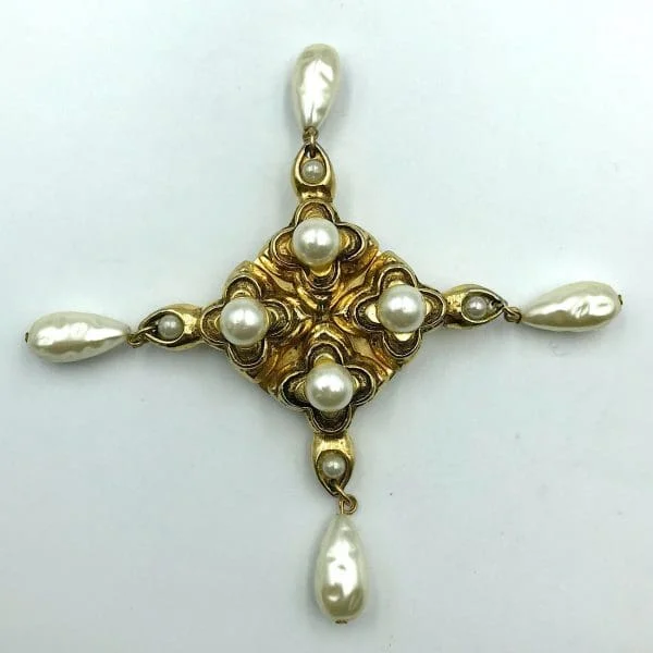 Vintage Charlie Laure Byzantine Cross Brooch 1970s - Image 2