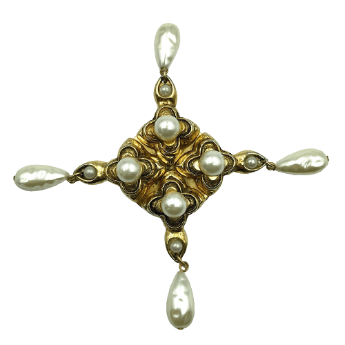 Vintage Charlie Laure Byzantine Cross Brooch 1970s