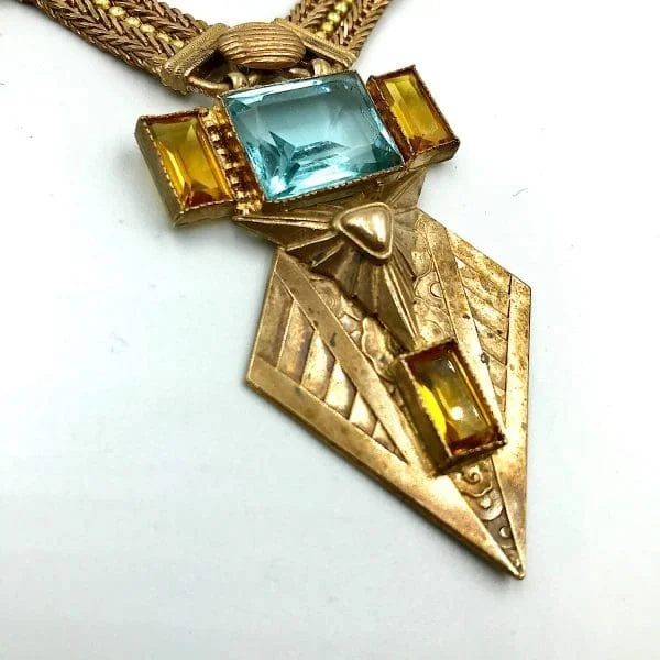 French Art Deco Egyptian Revival Necklace Circa 1920s - Image 7