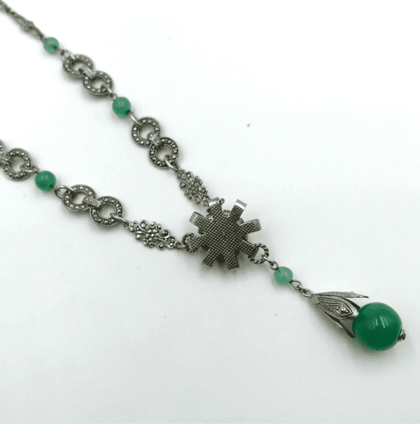 Vintage German Jade Glass Drop Necklace 1930s - Image 4