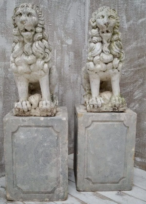 Pair of Proud Stone Cast French Sitting Lions - Image 2