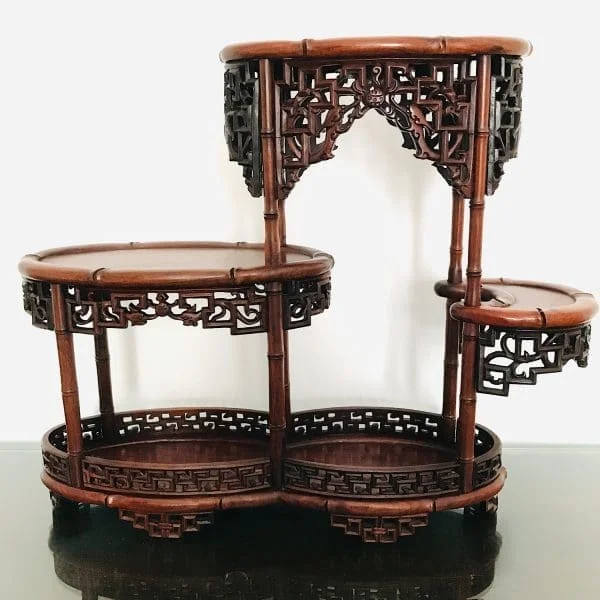 Chinese hardwood table display shelves, c.1920.