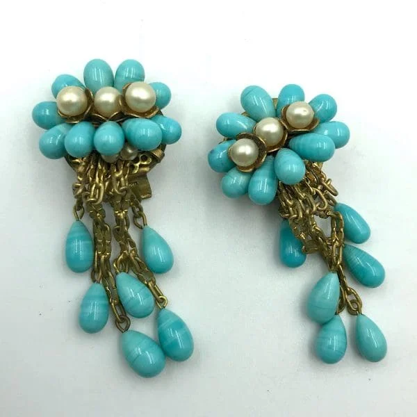 Louis Rousselet Turquoise Poured Glass Earrings - Image 2