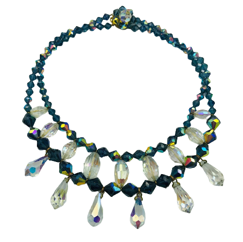 Vintage Christian Dior Blue Heliotrope Bead Necklace Circa 1950s