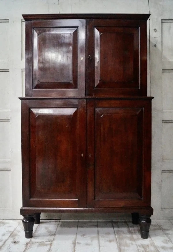 Early Victorian Teak Campaign Military Stationary Cupboard