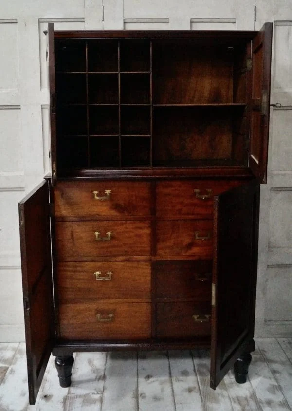 Early Victorian Teak Campaign Military Stationary Cupboard - Image 7