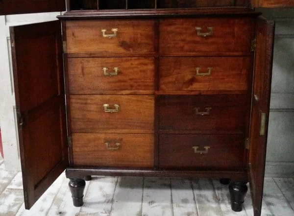 Early Victorian Teak Campaign Military Stationary Cupboard - Image 5