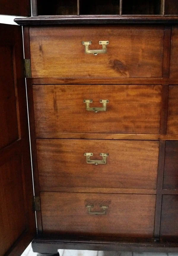 Early Victorian Teak Campaign Military Stationary Cupboard - Image 4