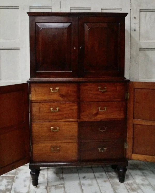 Early Victorian Teak Campaign Military Stationary Cupboard - Image 2