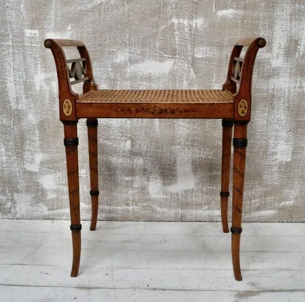 Edwardian Satinwood Cane Window Stool