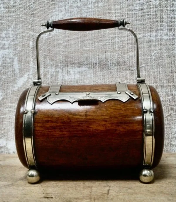 Antique Oak Biscuit Barrel