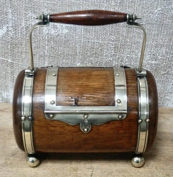 Antique Oak Biscuit Barrel - Image 3