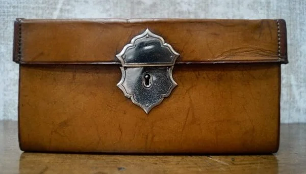 Antique Drop Front Leather Stationary Box