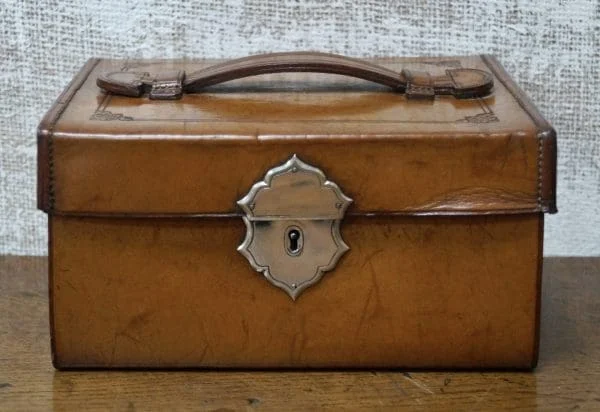 Antique Drop Front Leather Stationary Box - Image 8