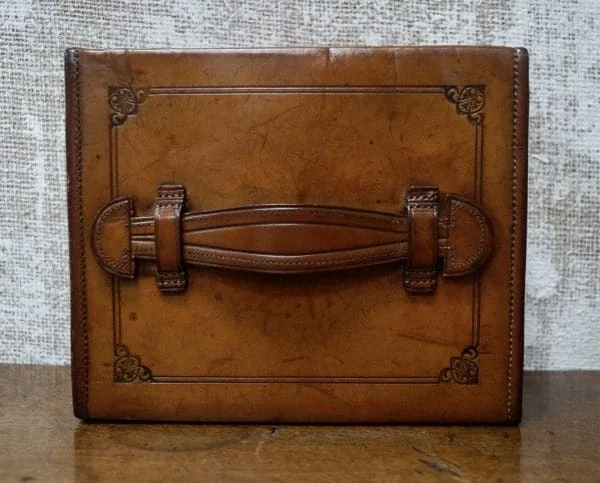 Antique Drop Front Leather Stationary Box - Image 7