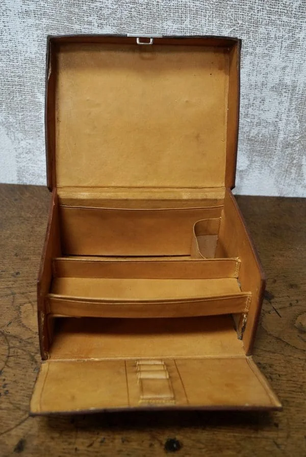 Antique Drop Front Leather Stationary Box - Image 5