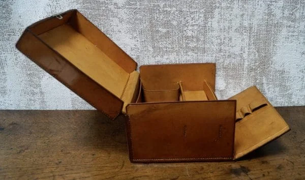 Antique Drop Front Leather Stationary Box - Image 4