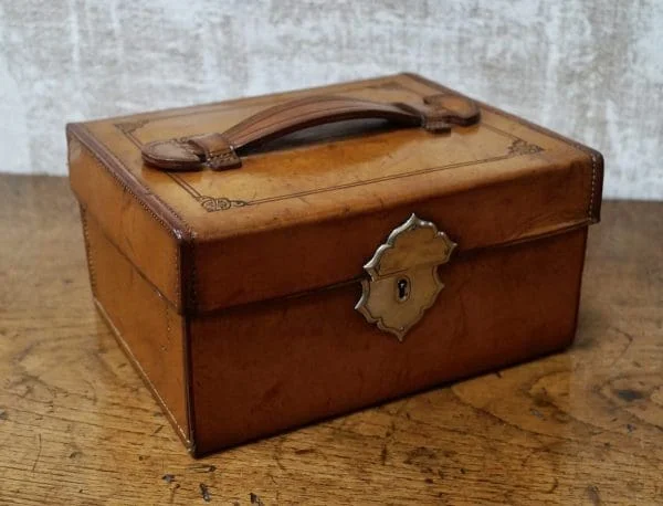 Antique Drop Front Leather Stationary Box - Image 2