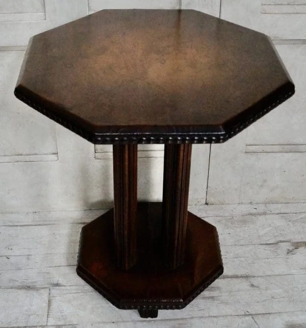 Art Deco Hexagonal Oak Leathered Table - Image 7