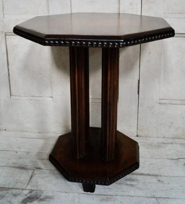 Art Deco Hexagonal Oak Leathered Table - Image 6