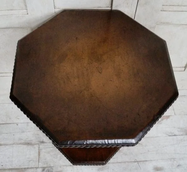 Art Deco Hexagonal Oak Leathered Table - Image 5