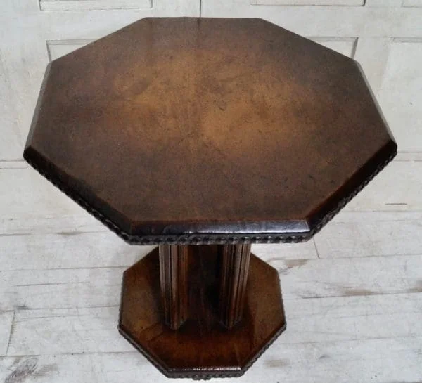 Art Deco Hexagonal Oak Leathered Table - Image 9