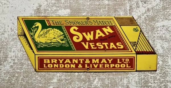 Vintage Enamel Swan Vesta Advertising Sign