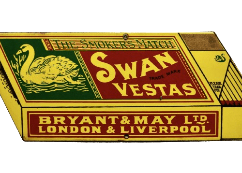 Vintage Enamel Swan Vesta Advertising Sign