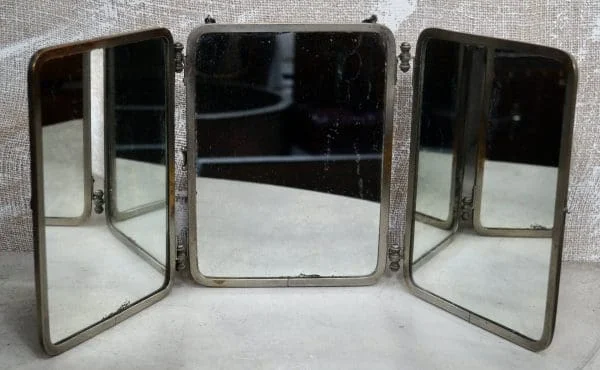 French Antique Triptych Folding Mirror by “Miroir Brot” - Image 2