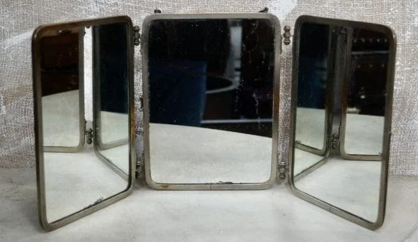 Antique Triptych Folding Mirror by “Miroir Brot”