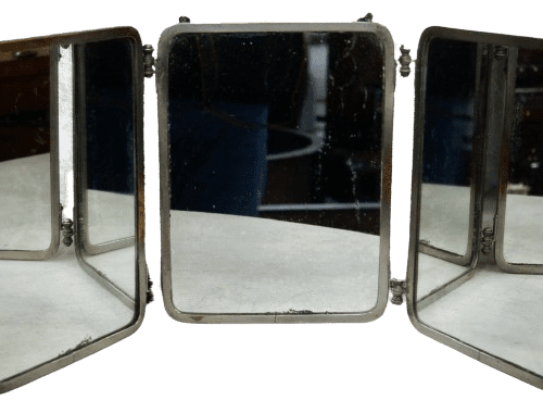 French Antique Triptych Folding Mirror by “Miroir Brot”