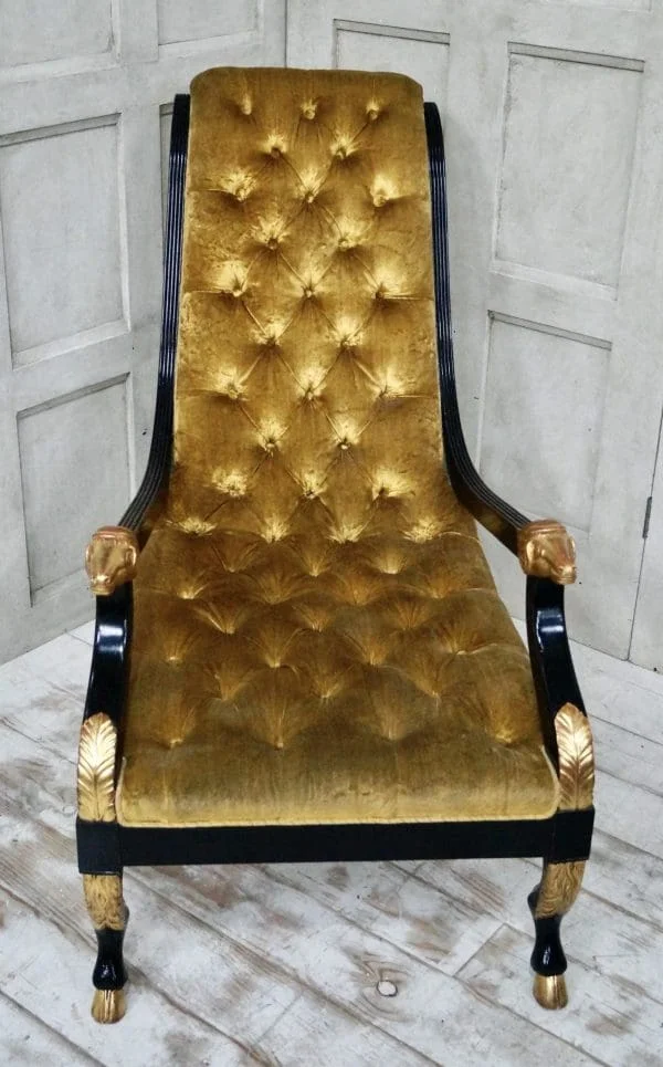 French Antique Velvet Empire Library Chair - Image 9