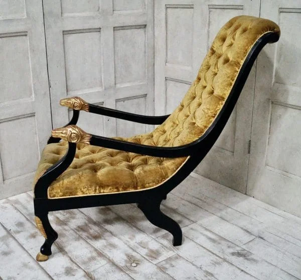 French Antique Velvet Empire Library Chair - Image 7