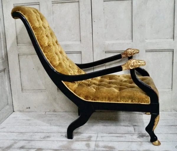 French Antique Velvet Empire Library Chair - Image 3