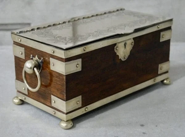 Victorian Silver Plated Oak Tea Caddy - Image 8